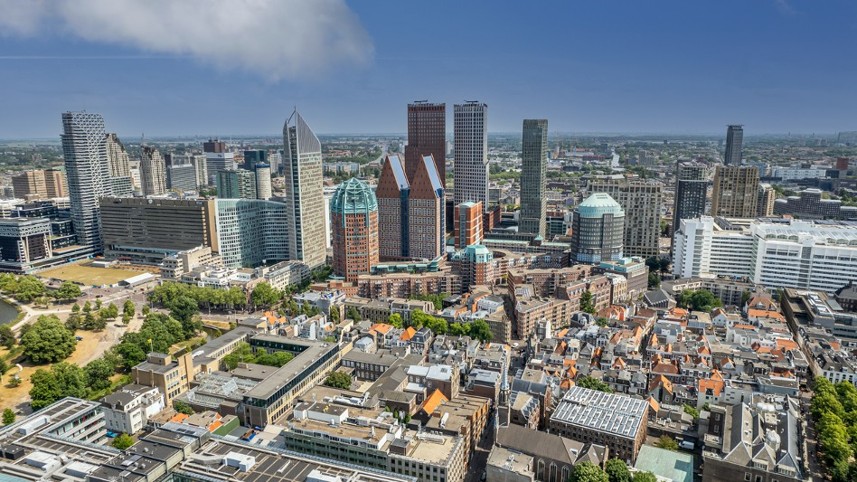 skylkive van den haag met op de achtergrond een aantal kenmerkende hoge torens